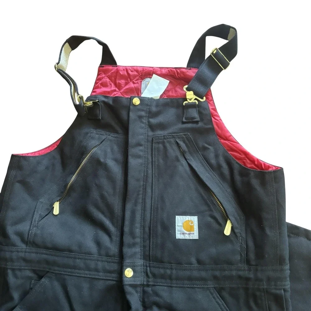Carhartt Bib Overalls Mens 36x30 Black R38 Duck Insulated Quilt Lined Workwear
